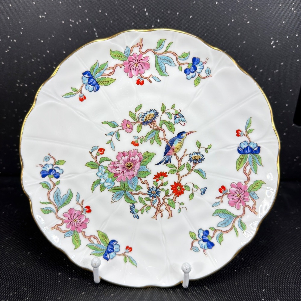 Aynsley Pembroke Fine Bone China Plate 8 Inch Bird Floral Gold Gilded Scalloped - Picture 11 of 12